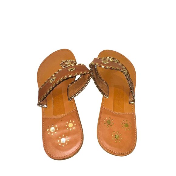 Jack Rogers Womens Leather Tan & Gold Embellished Sandals 8 boho cottage core - Picture 4 of 9
